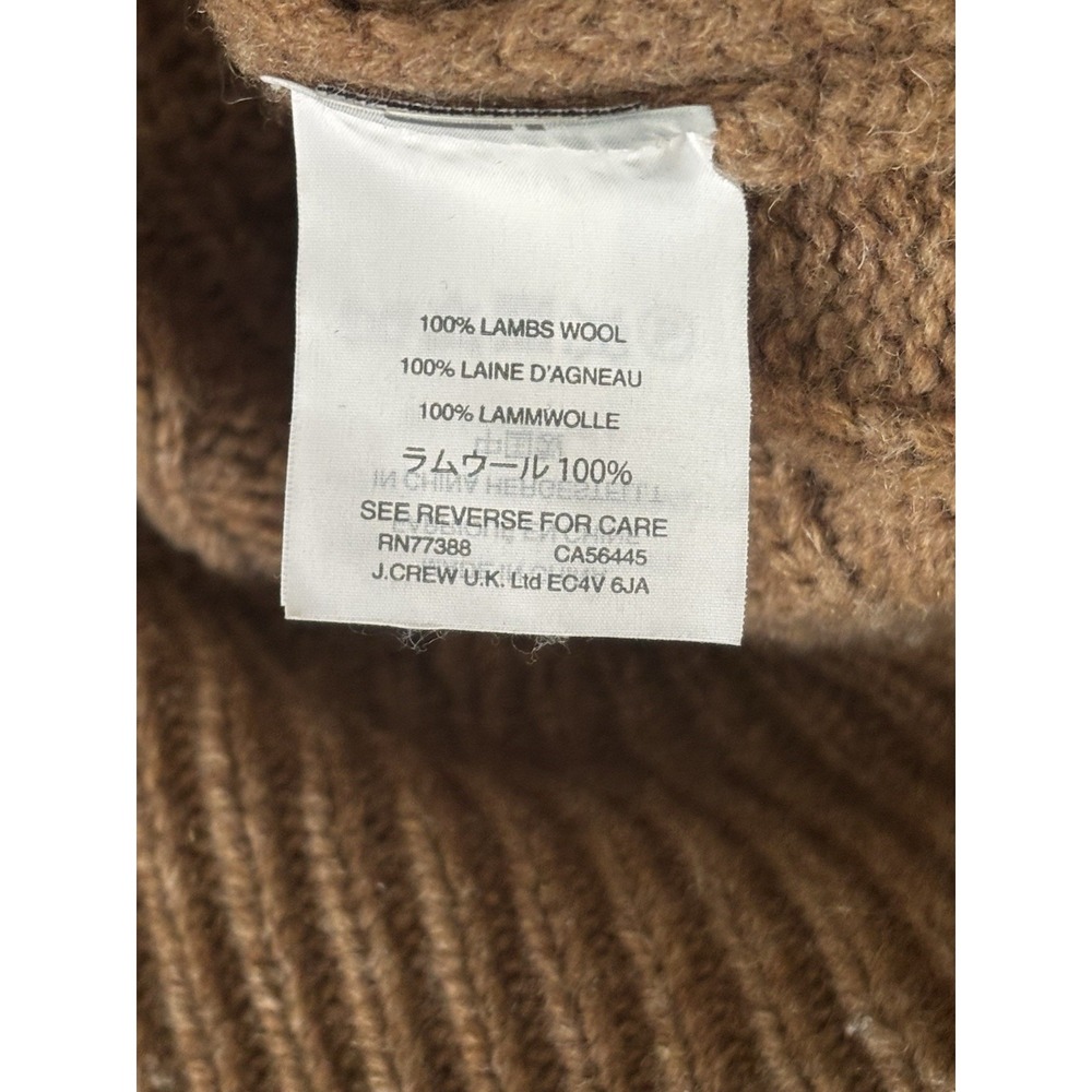 J Crew Handknit Lambswool Sweater Men XL Brown Cable Knit Heavy Fisherman Chunky - Picture 3 of 6